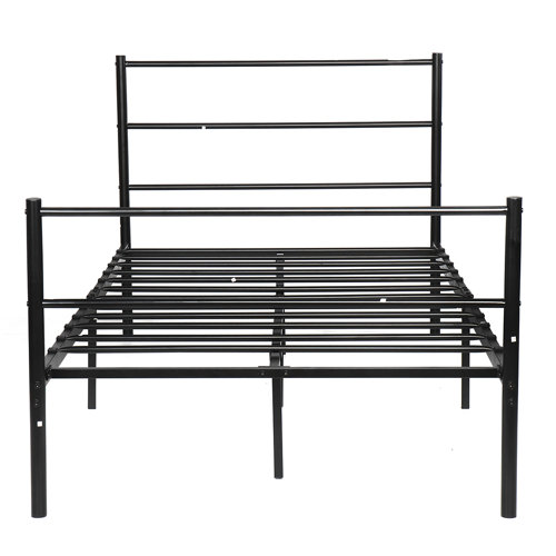 Latitude Run® Seyran Twin XL Bed Frame with Headboard Black Metal Bedframe for Kids or Singles